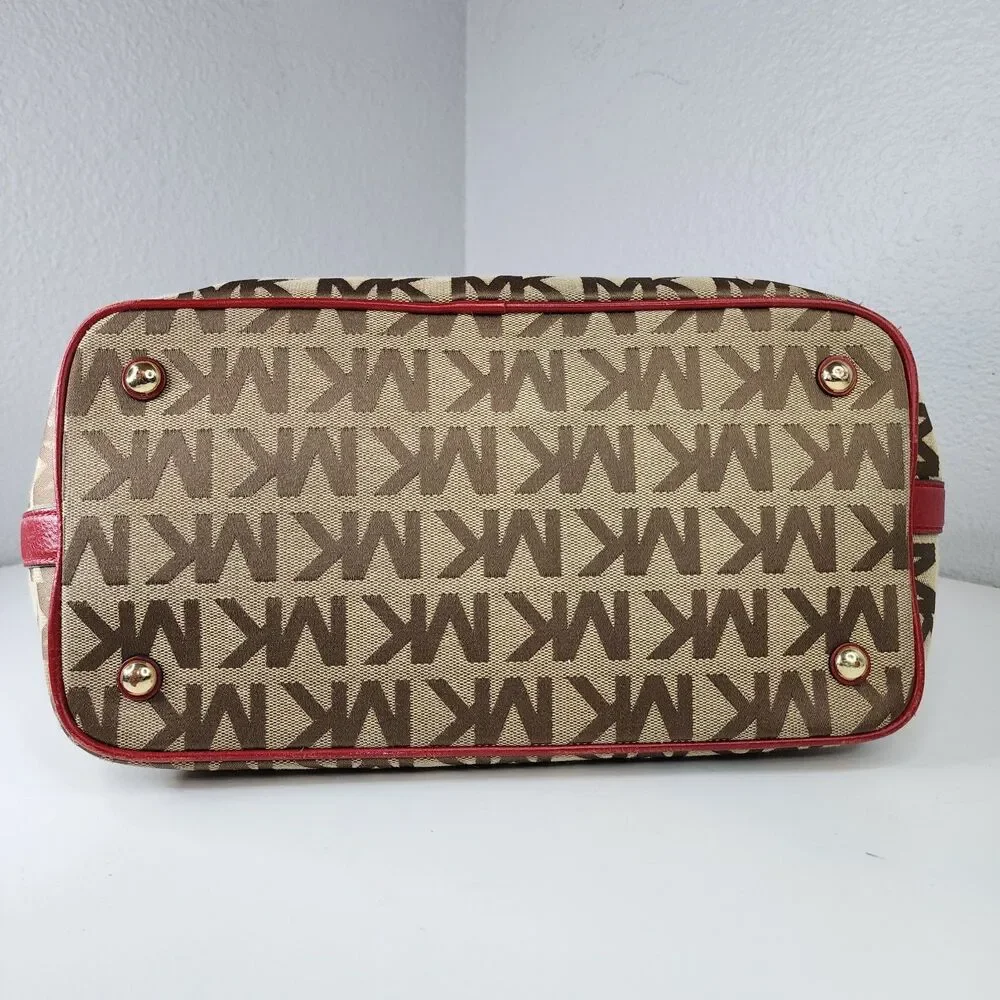 Michael Kors Jet Set Travel Large Tote Brown MK Signature Shoulder Bag Excellent - Picture 5 of 10